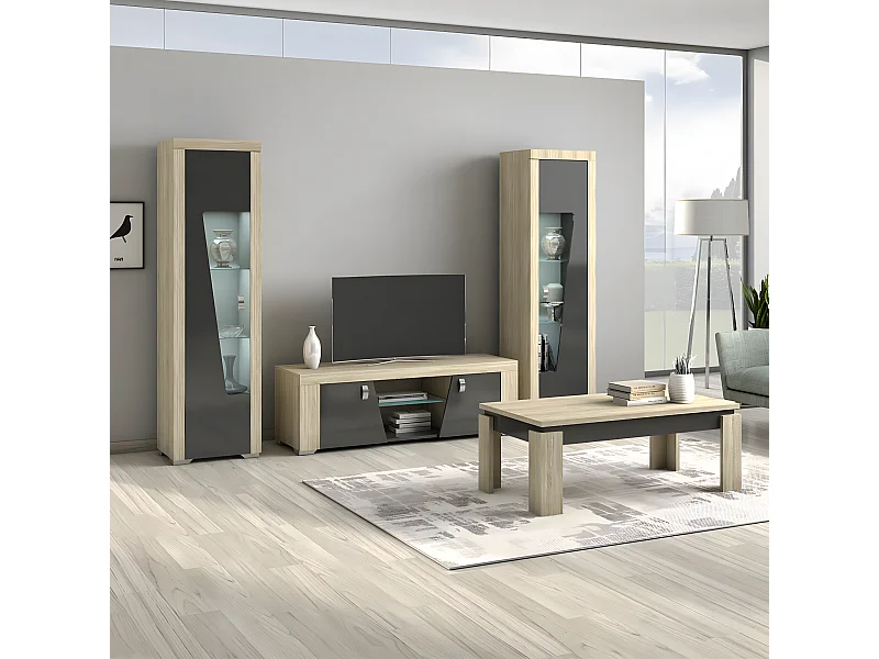 GUEST - Table Basse Aspect Chêne Miel et Anthracite