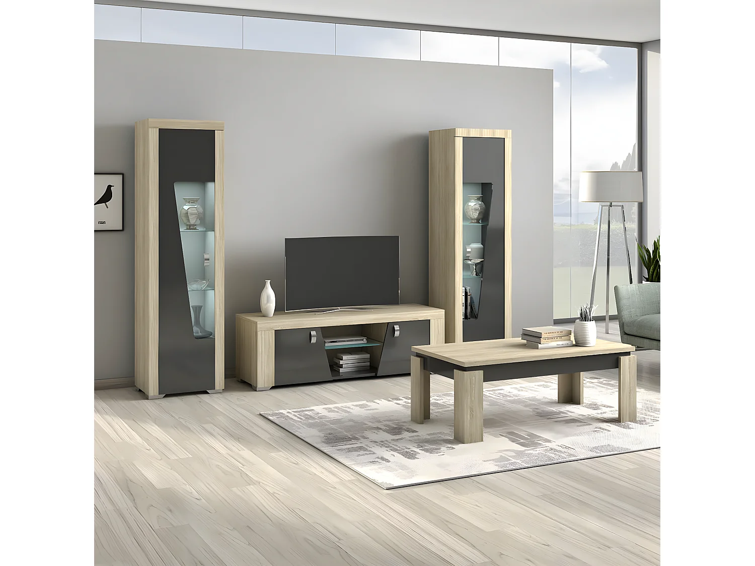 GUEST - Table Basse Aspect Chêne Miel et Anthracite