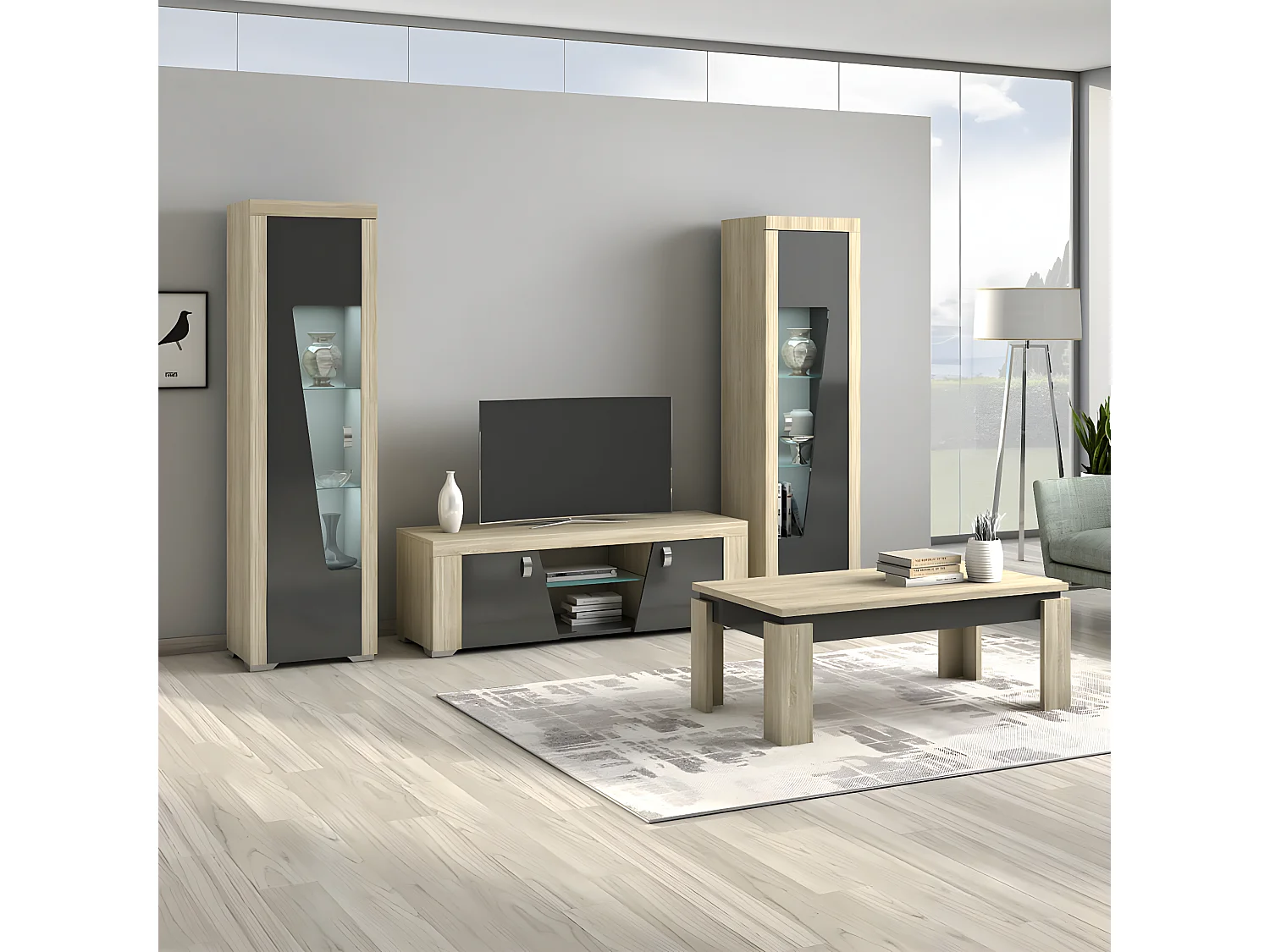 GUEST - Table Basse Aspect Chêne Miel et Anthracite