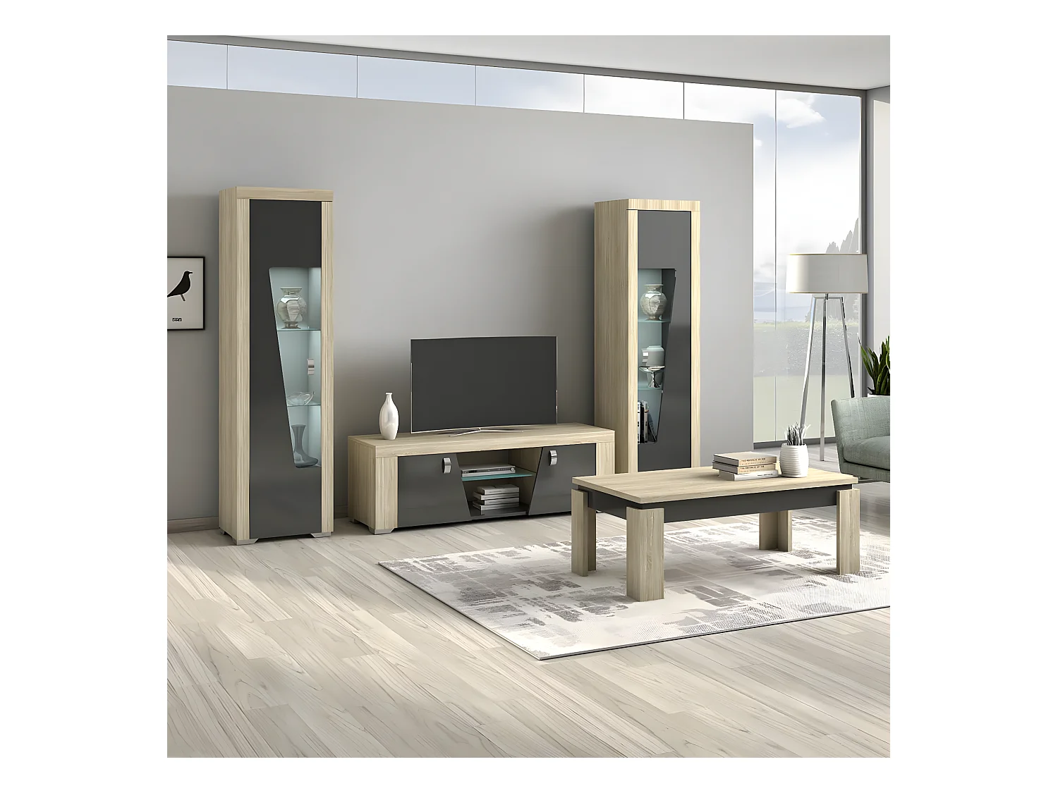 GUEST - Table Basse Aspect Chêne Miel et Anthracite