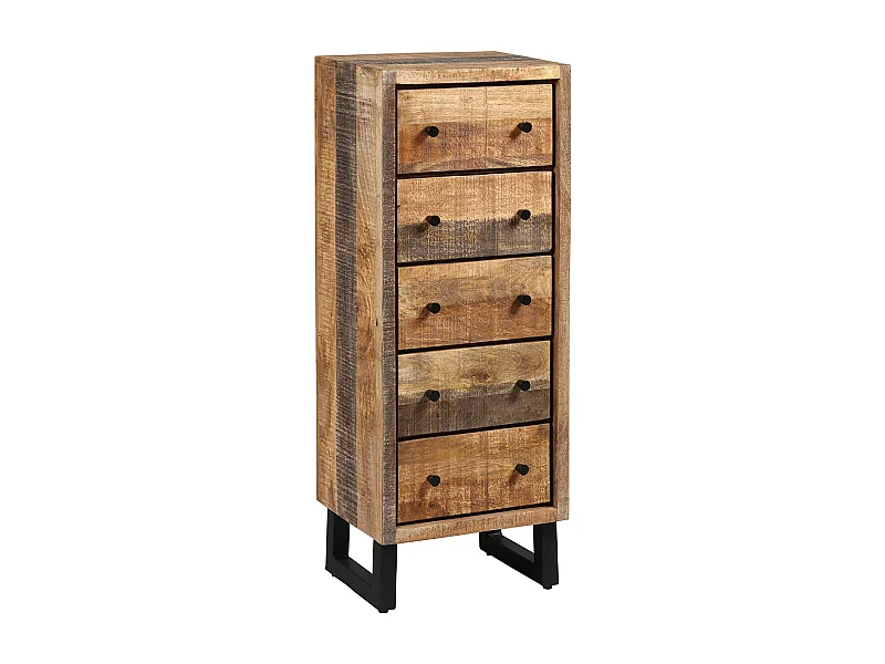 ODILON - Chiffonnier 5 Tiroirs Acier et Bois Massif