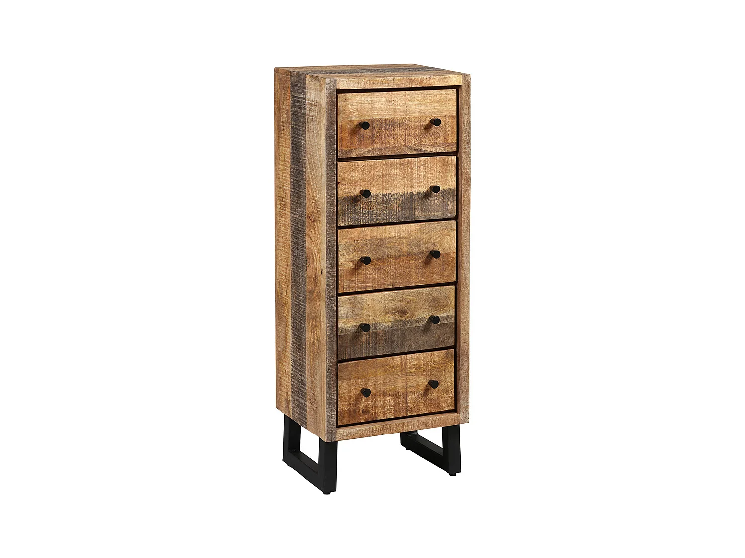 ODILON - Chiffonnier 5 Tiroirs Acier et Bois Massif