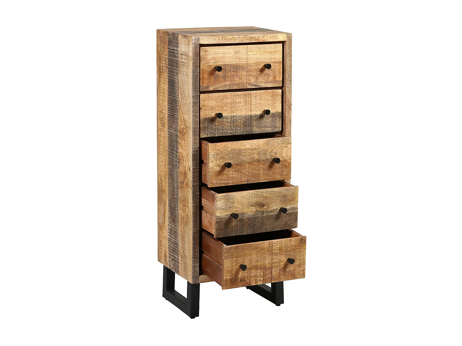 ODILON - Chiffonnier 5 Tiroirs Acier et Bois Massif
