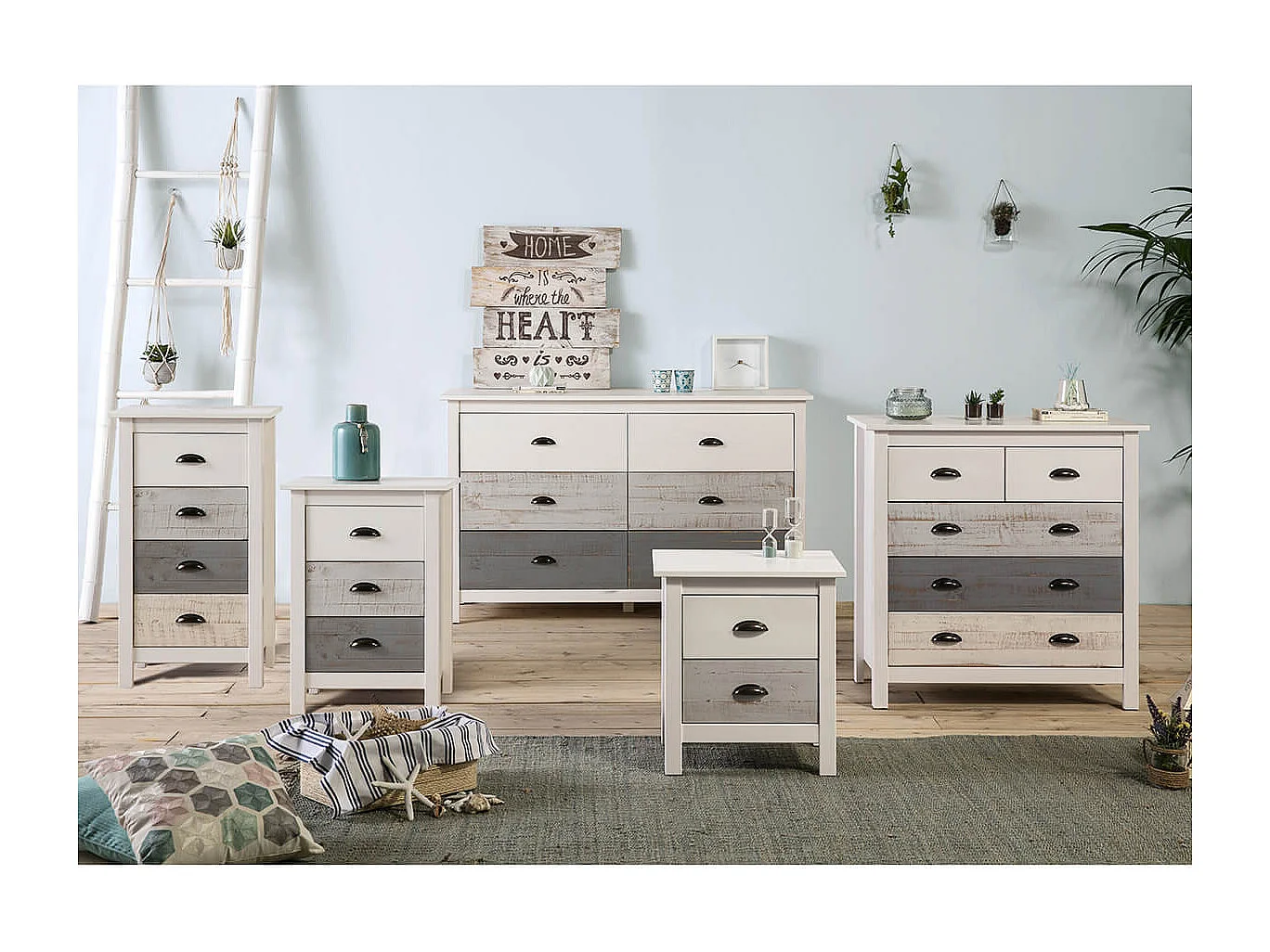 ROSALIA - Chiffonnier 4 Tiroirs Bois Aspect Vieilli