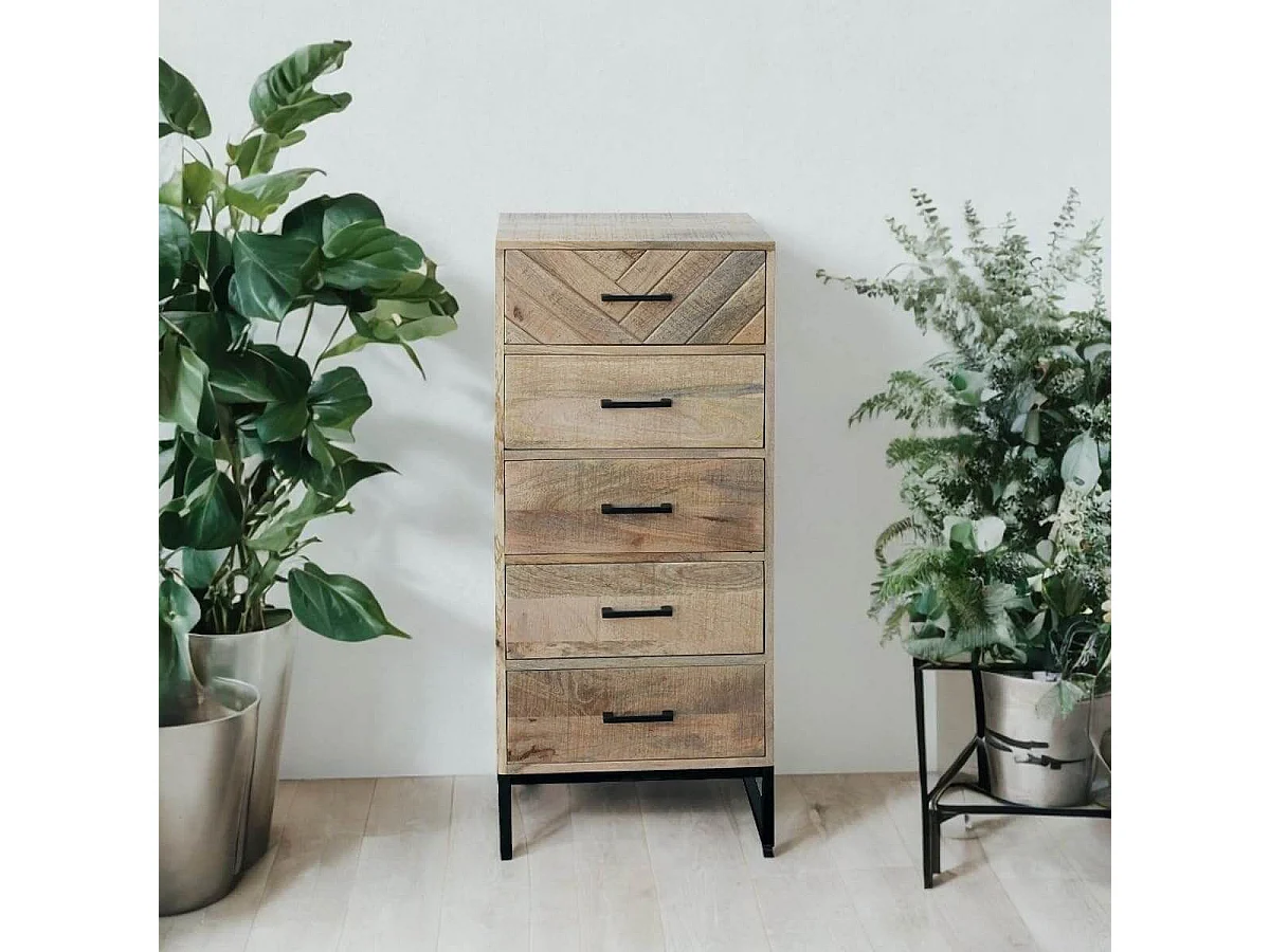 MANKO - Chiffonnier 5 Tiroirs en Manguier Massif