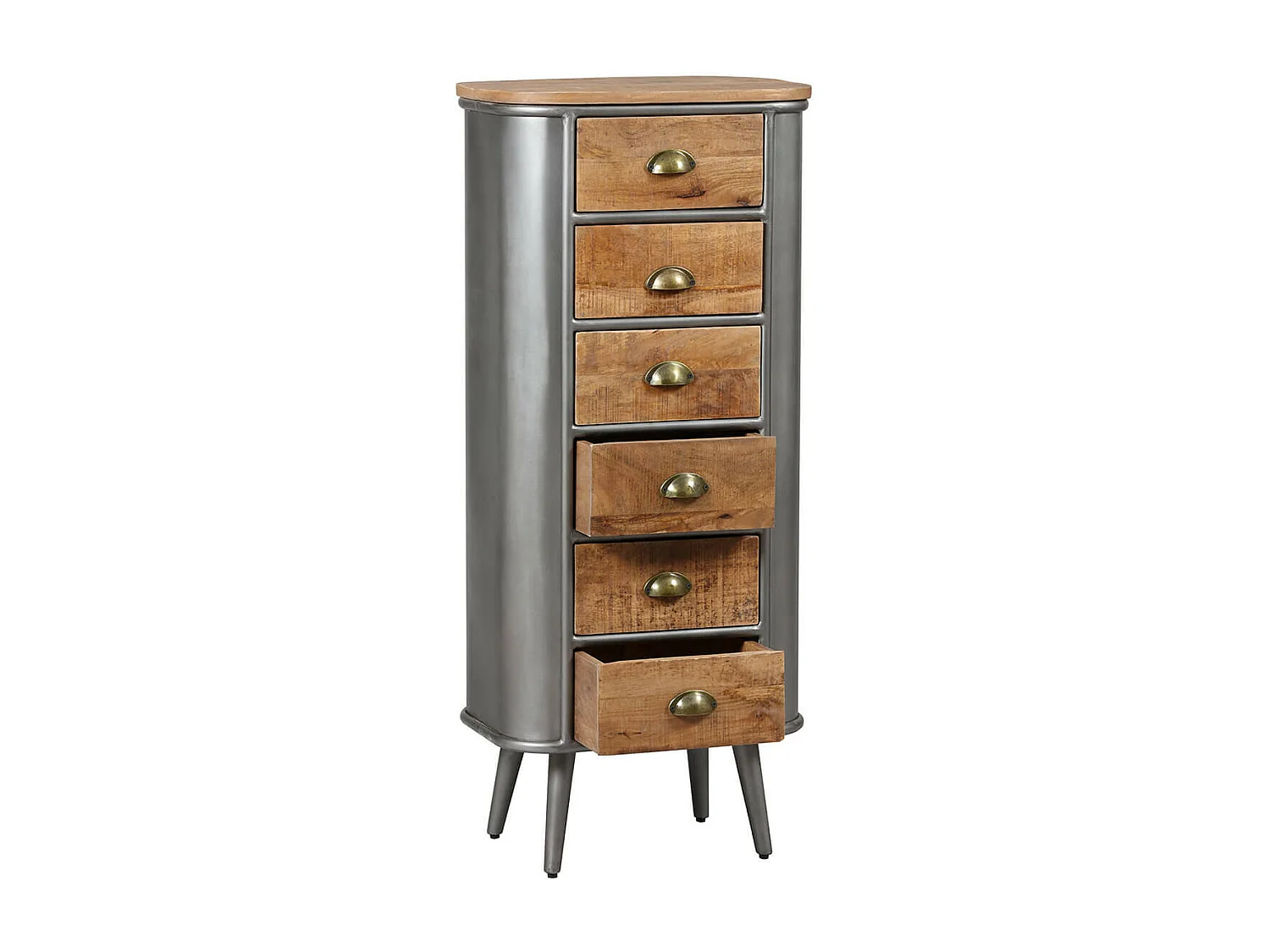 PALISSO - Chiffonnier 6 Tiroirs Bois et Acier Patiné