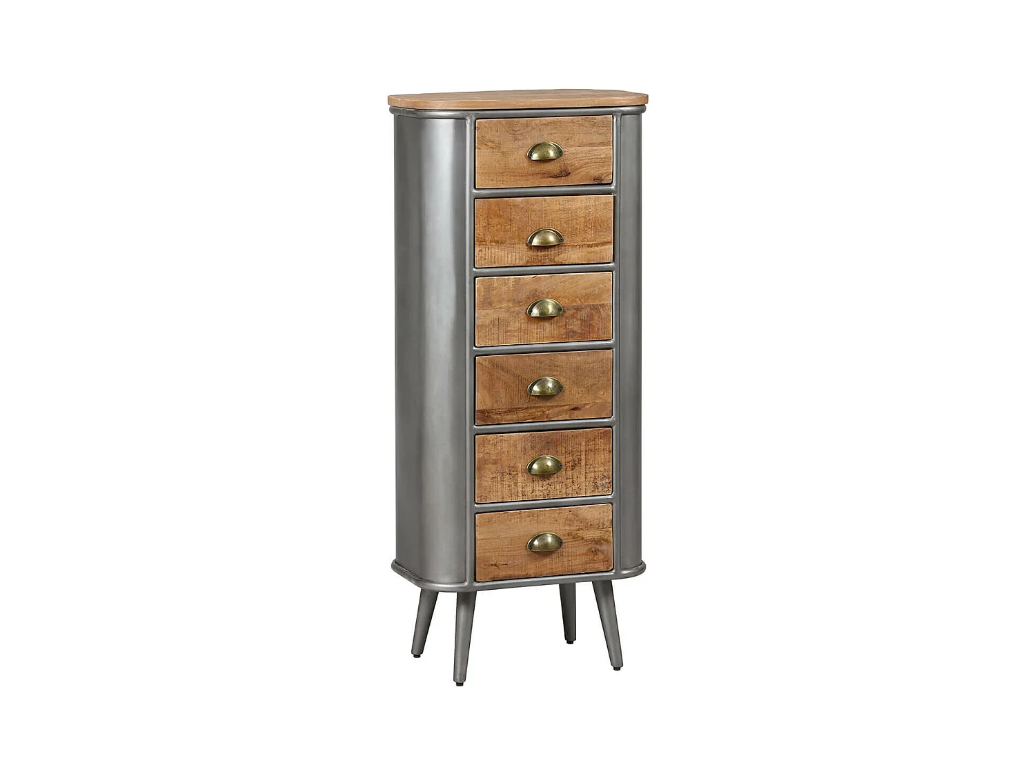 PALISSO - Chiffonnier 6 Tiroirs Bois et Acier Patiné