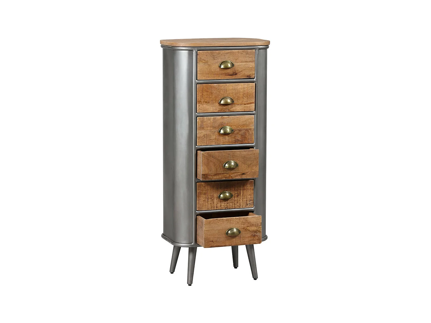 PALISSO - Chiffonnier 6 Tiroirs Bois et Acier Patiné