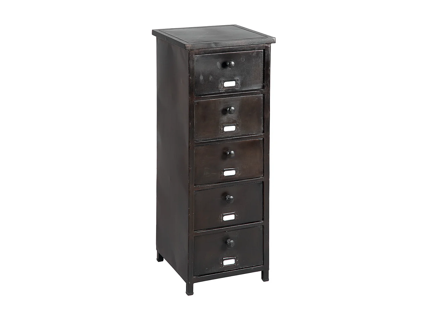 RUBEN - Chiffonnier 5 Tiroirs Indutriel en Acier Noir Vieilli