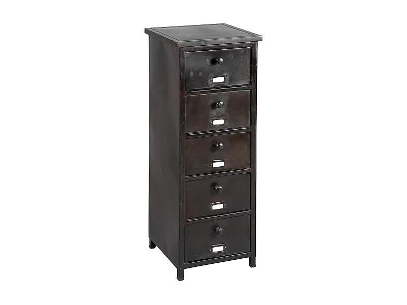 RUBEN - Chiffonnier 5 Tiroirs Indutriel en Acier Noir Vieilli