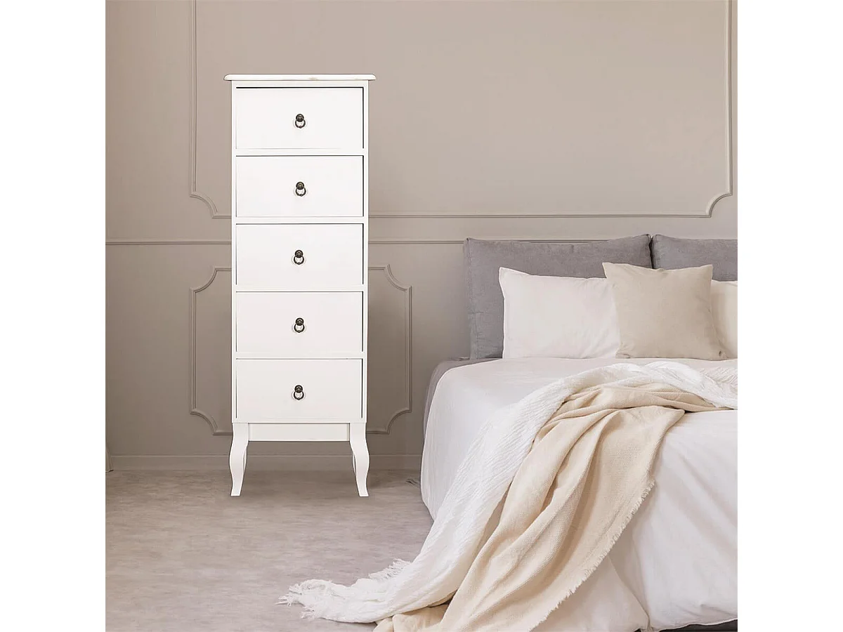 CLEMENCE - Chiffonnier 5 Tiroirs Coloris Blanc