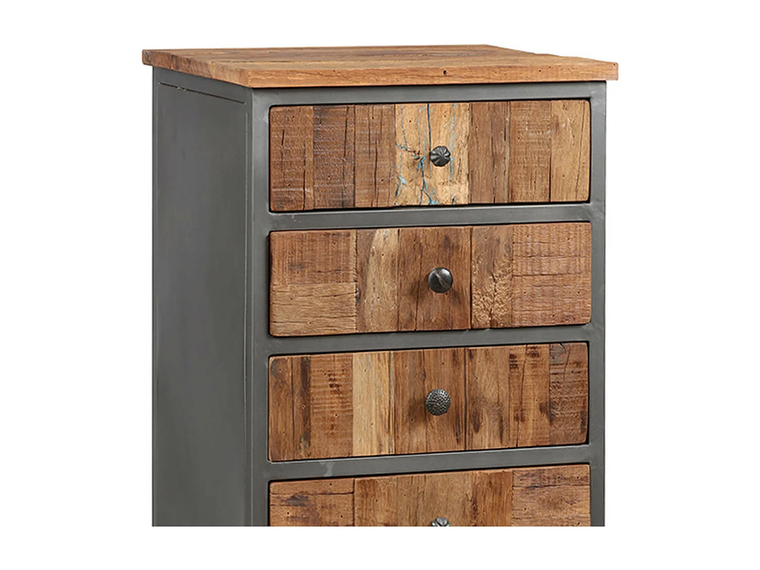 LEONARD - Chiffonnier 6 Tiroirs Acier et Bois Massif