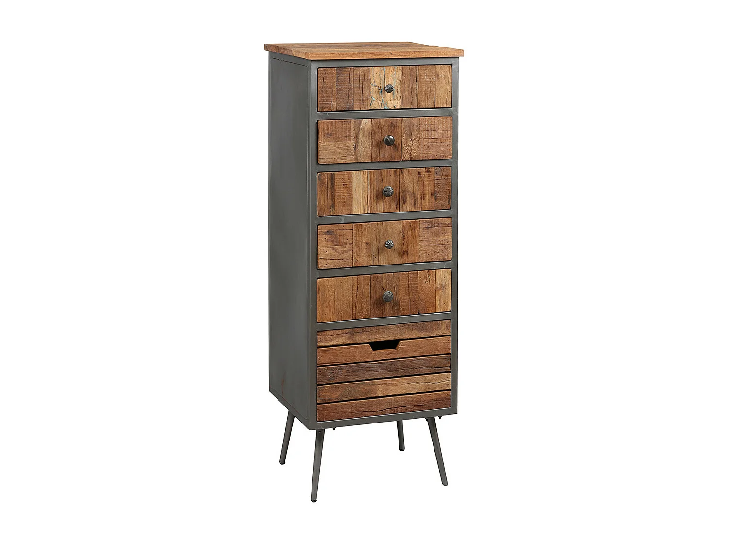 LEONARD - Chiffonnier 6 Tiroirs Acier et Bois Massif