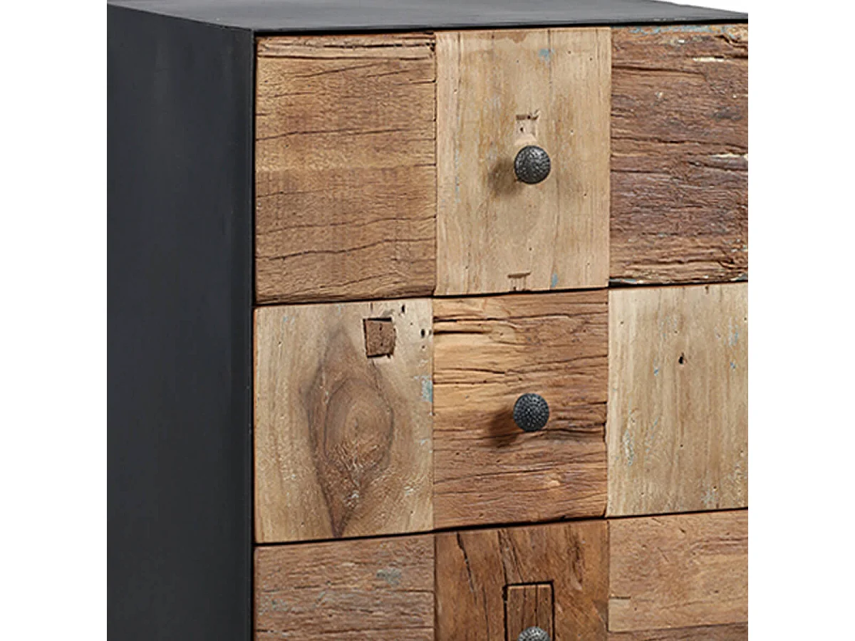 FULBERT - Chiffonnier 5 Tiroirs Acier et Bois Massif