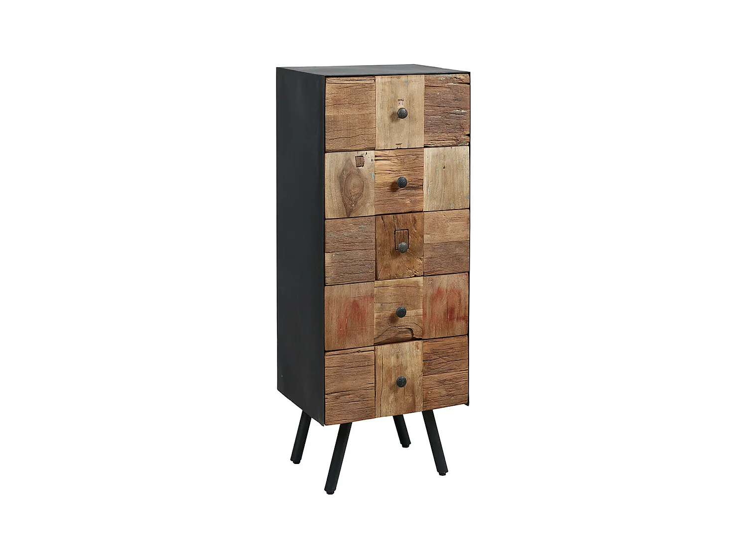 FULBERT - Chiffonnier 5 Tiroirs Acier et Bois Massif