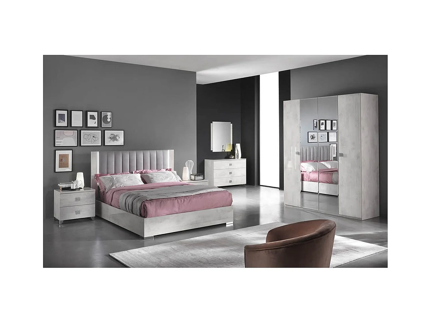 TERESA - Chiffonnier 5 Tiroirs Aspect Béton Ciré