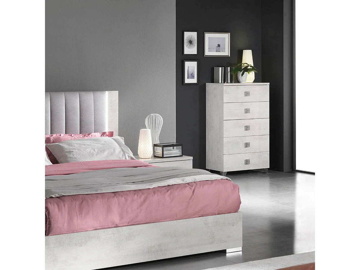 TERESA - Chiffonnier 5 Tiroirs Aspect Béton Ciré