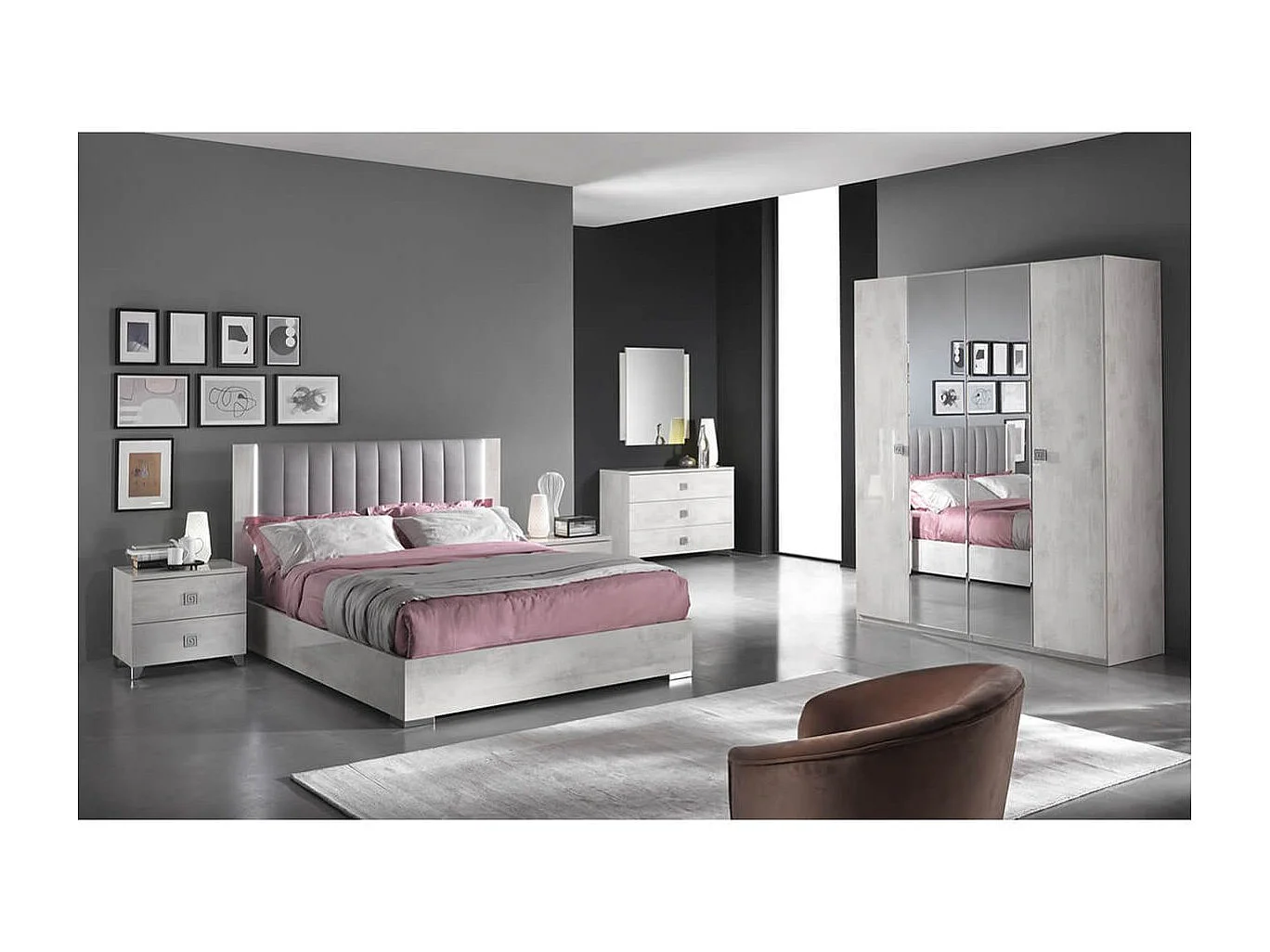 TERESA - Chiffonnier 5 Tiroirs Aspect Béton Ciré