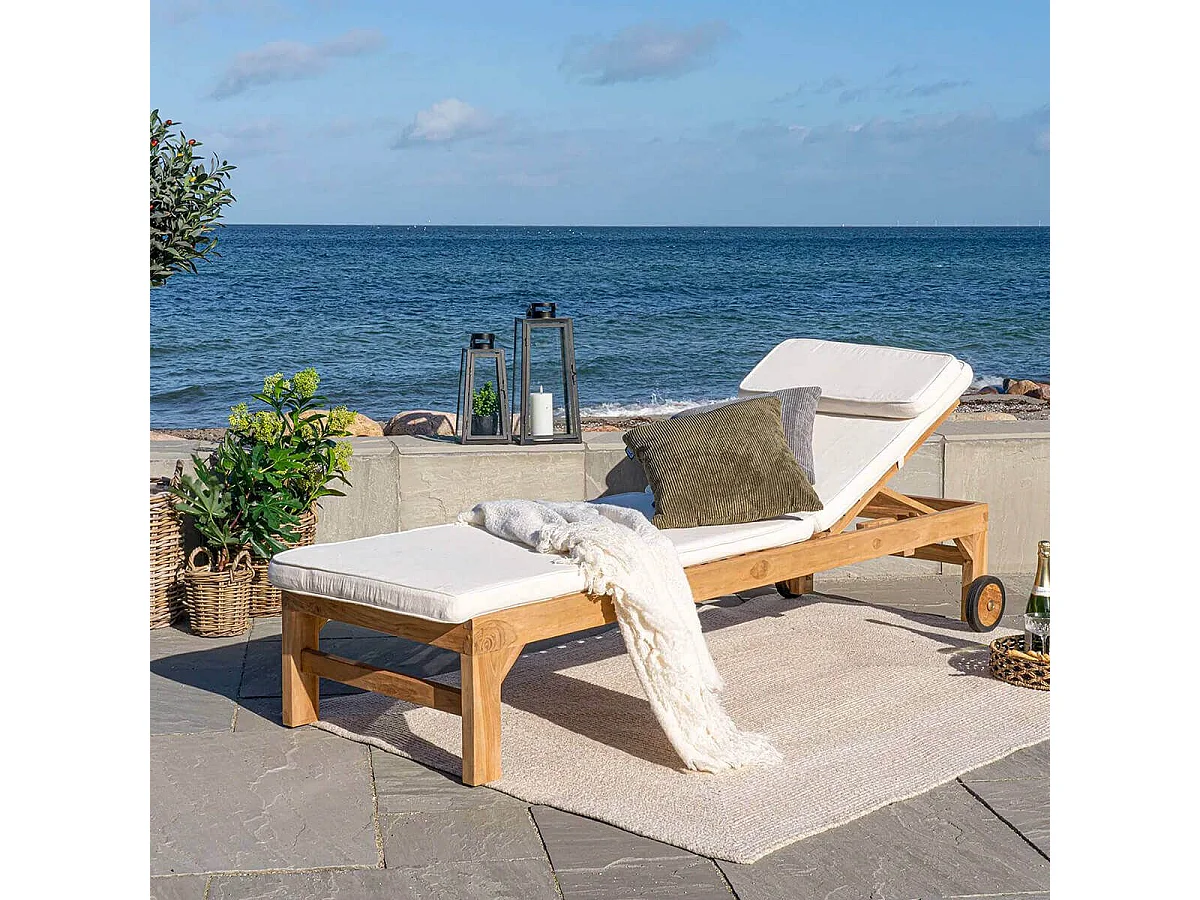 LAGUNA - Bain de Soleil en Teck Massif Naturel avec Roulettes