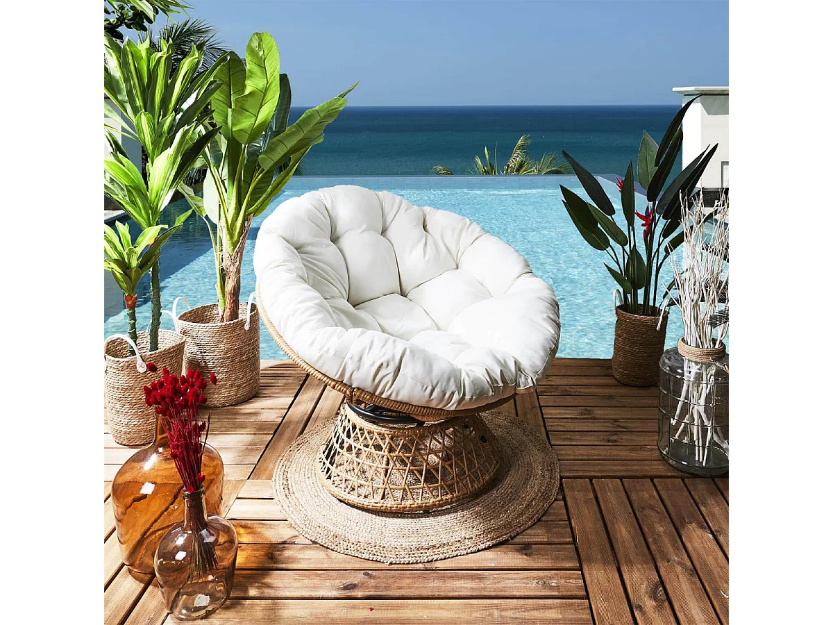 MERIDA - Fauteuil Pivotant Blanc avec Assise Capitonnée