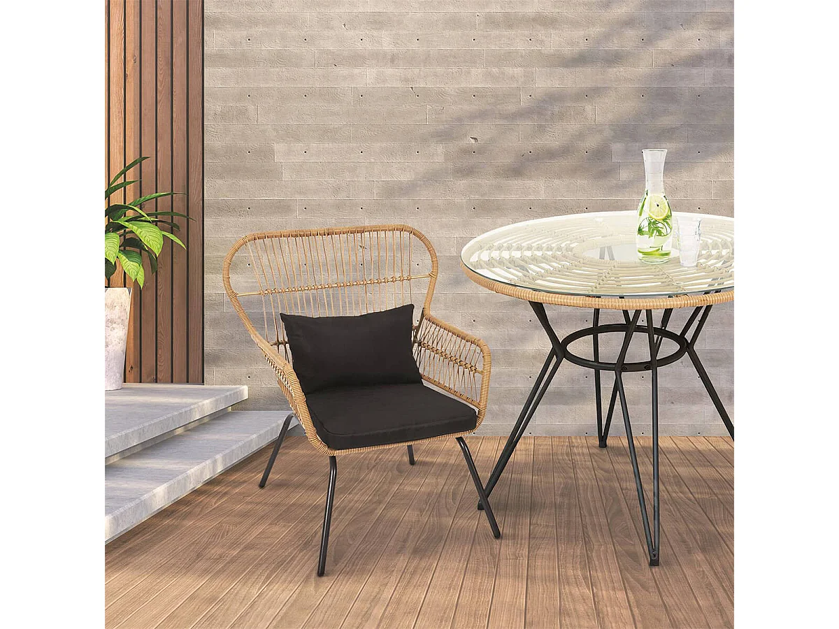 JAKARTA - Fauteuil Noir avec Dossier et Accoudoirs Tressés