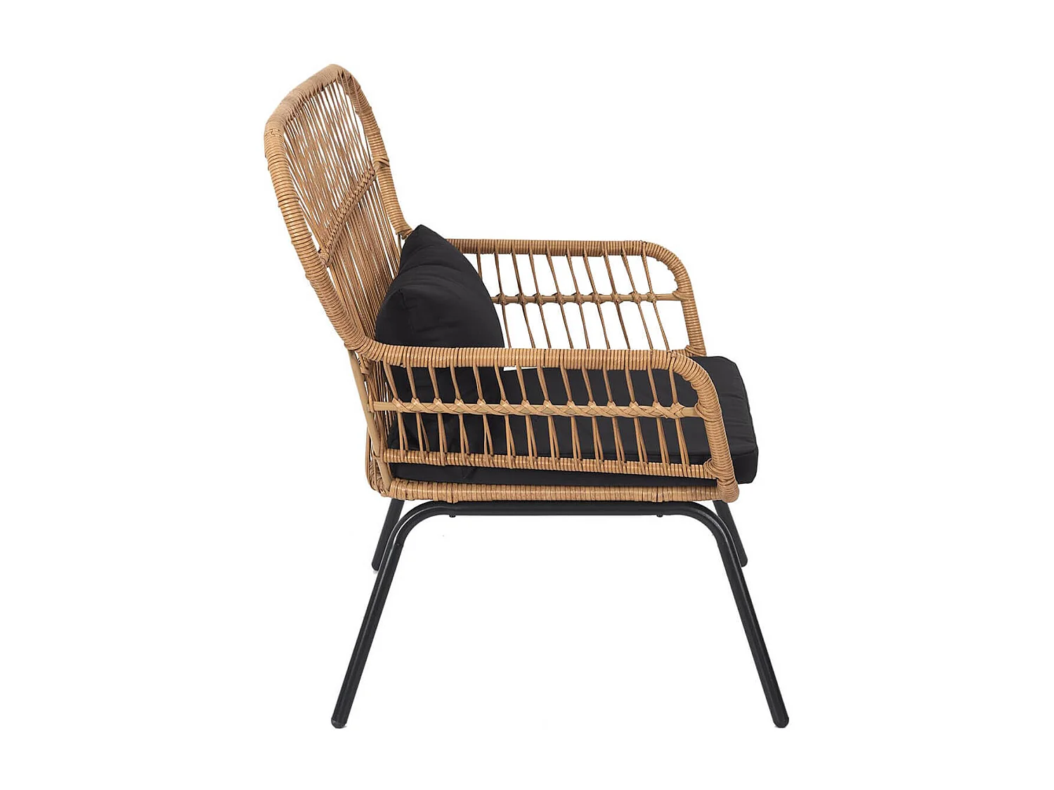 JAKARTA - Fauteuil Noir avec Dossier et Accoudoirs Tressés