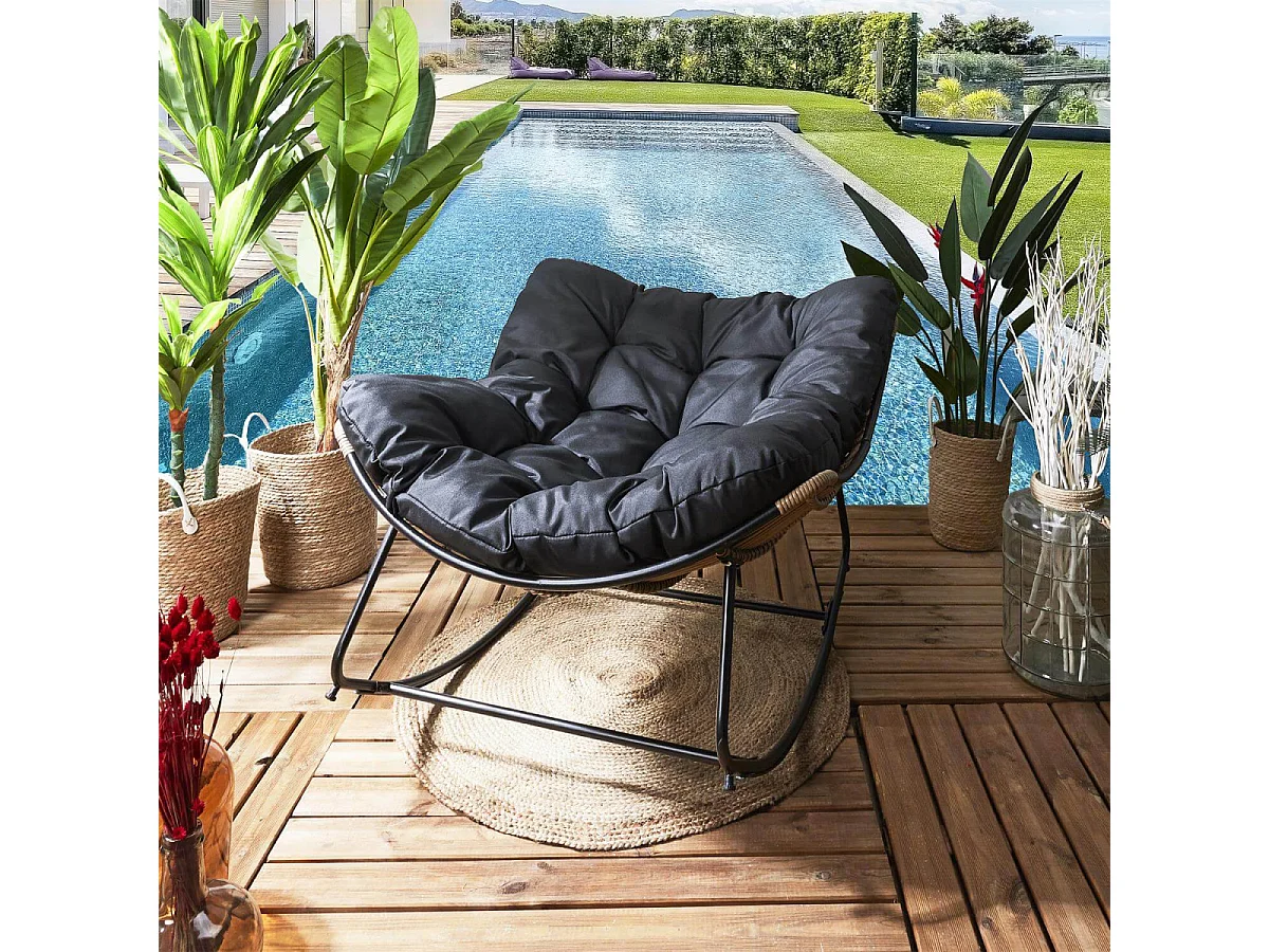 MERIDA - Fauteuil à Bascule Noir avec Assise Capitonnée