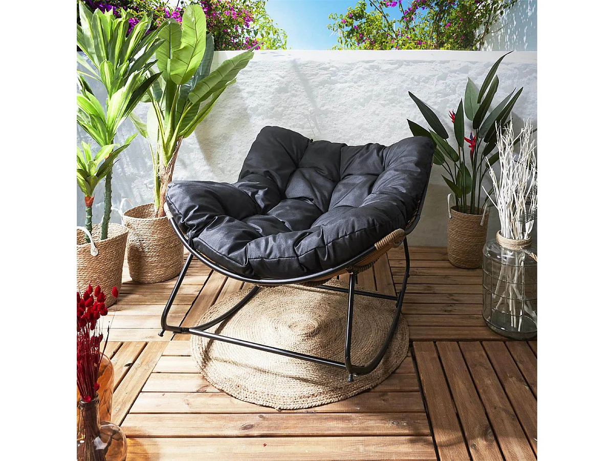 MERIDA - Fauteuil à Bascule Noir avec Assise Capitonnée