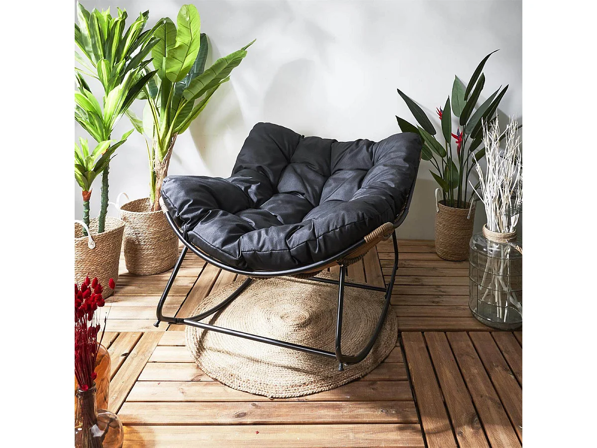 MERIDA - Fauteuil à Bascule Noir avec Assise Capitonnée