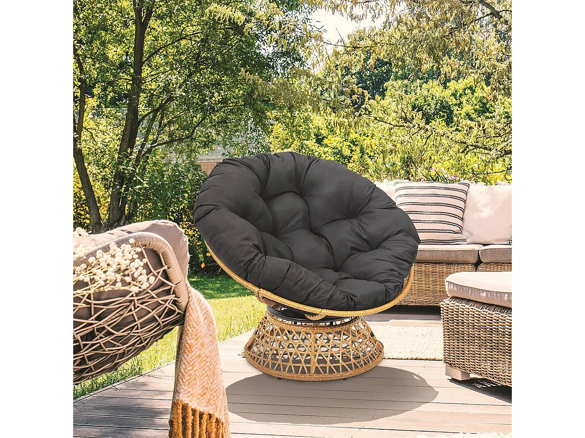 MERIDA - Fauteuil Pivotant Noir avec Assise Capitonnée