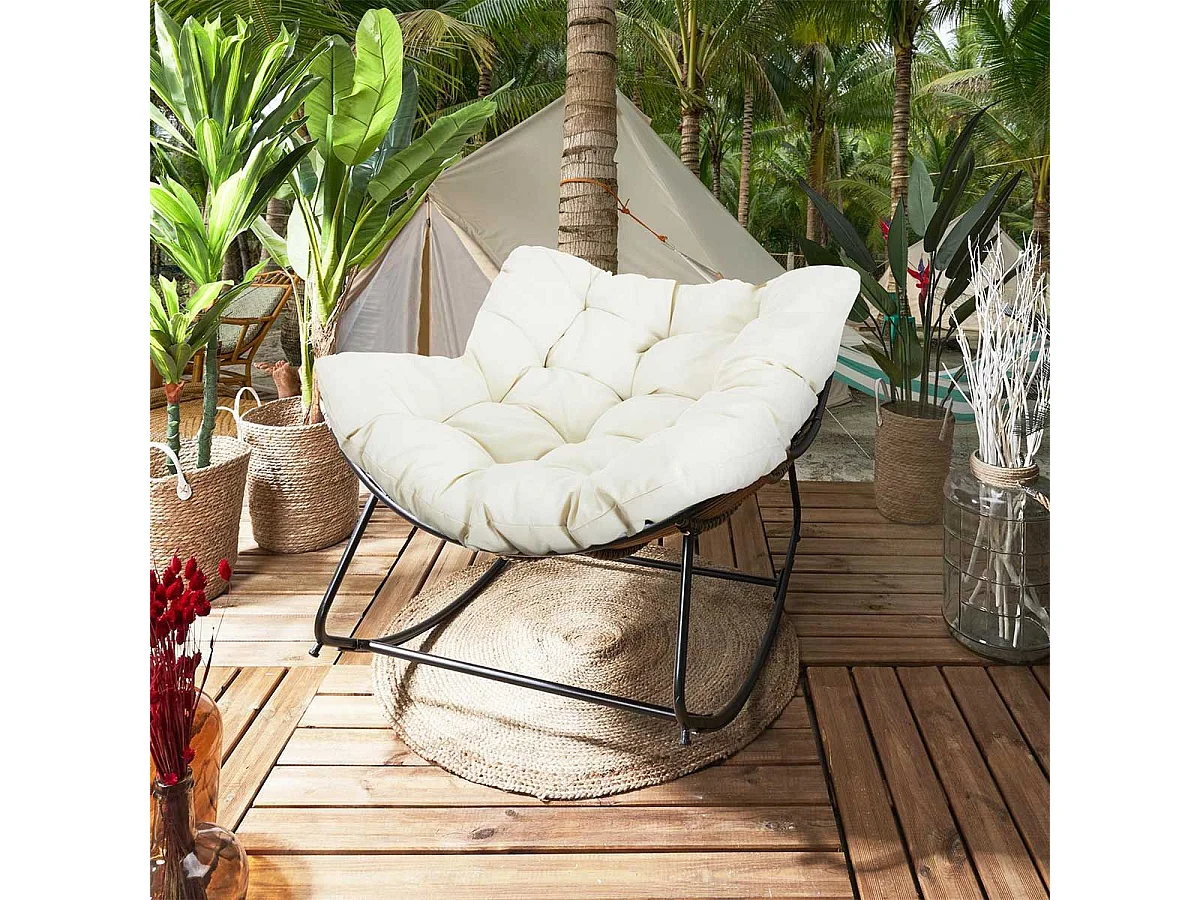 MERIDA - Fauteuil à Bascule Blanc avec Assise Capitonnée