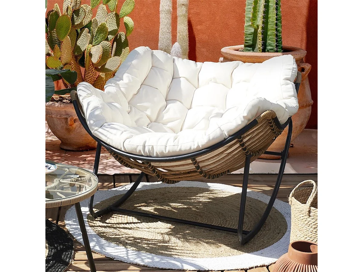 MERIDA - Fauteuil à Bascule Blanc avec Assise Capitonnée