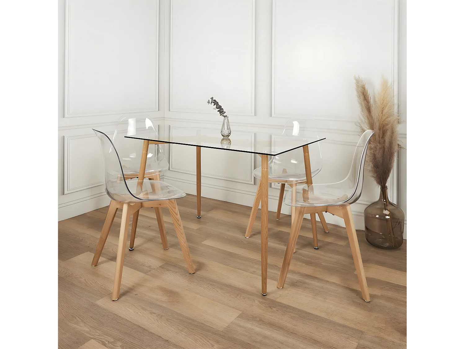 VERANA - Table Repas Rectangulaire Plateau en Verre