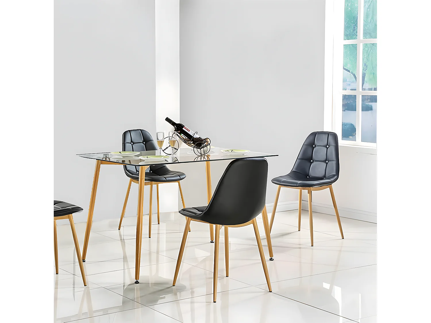 VERANA - Table Repas Rectangulaire Plateau en Verre