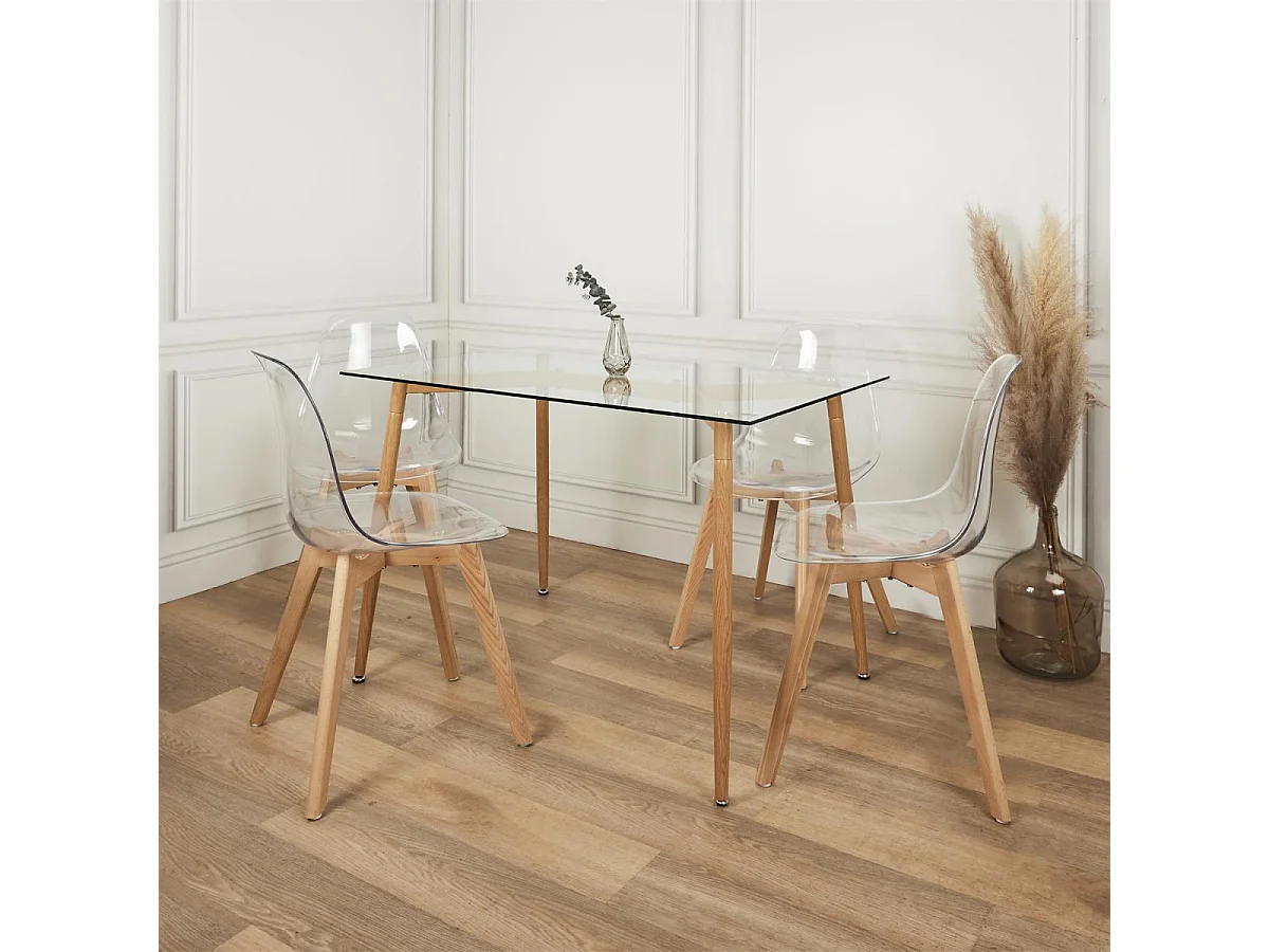 VERANA - Table Repas Rectangulaire Plateau en Verre