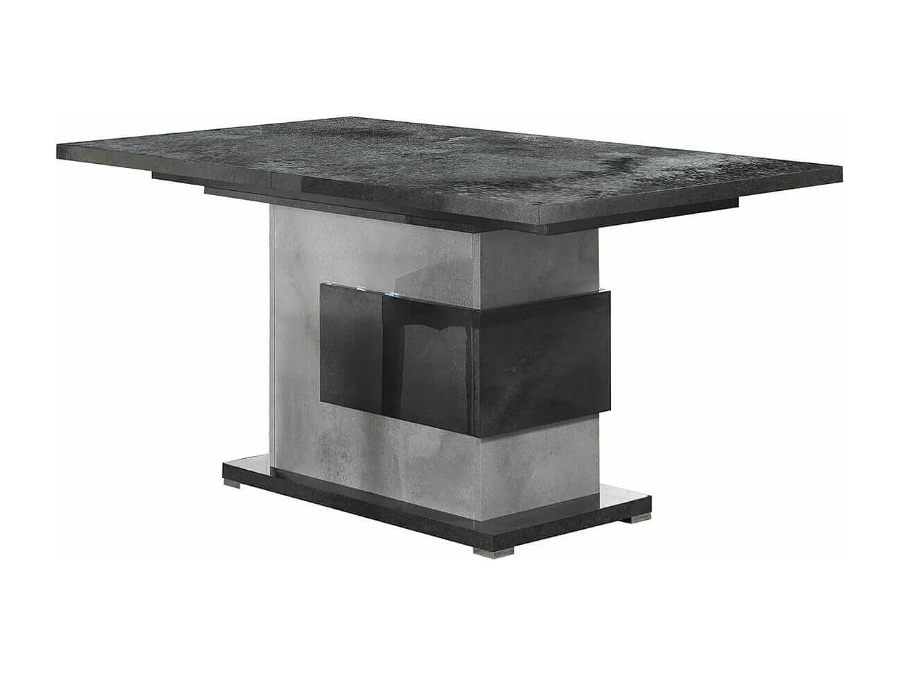 HOFFMAN - Table de Repas Allongeable à Pied Central Gris Aspect Pierre