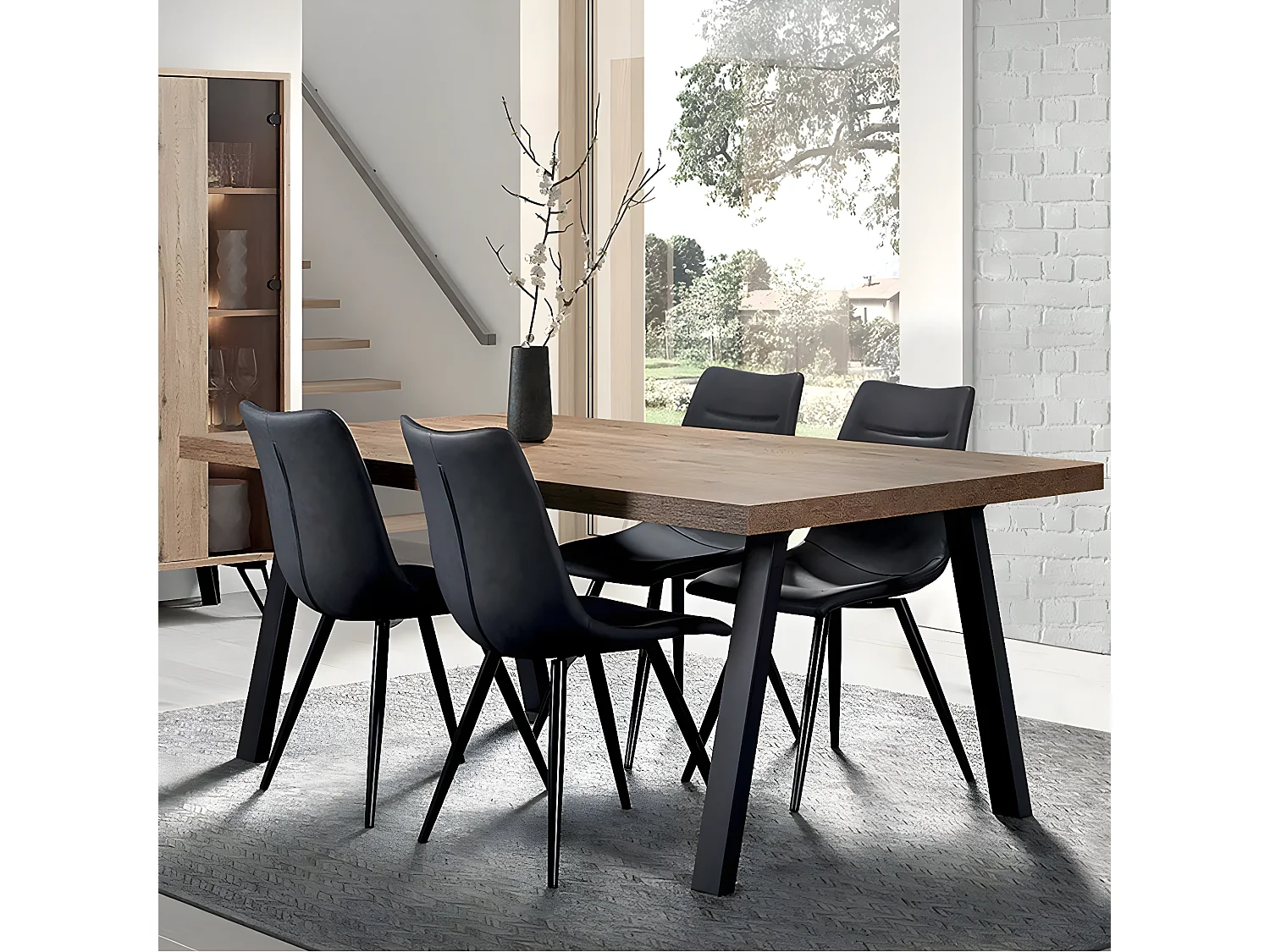 CARSON - Table 230cm Aspect Bois Piètement A Métal Poudré Noir