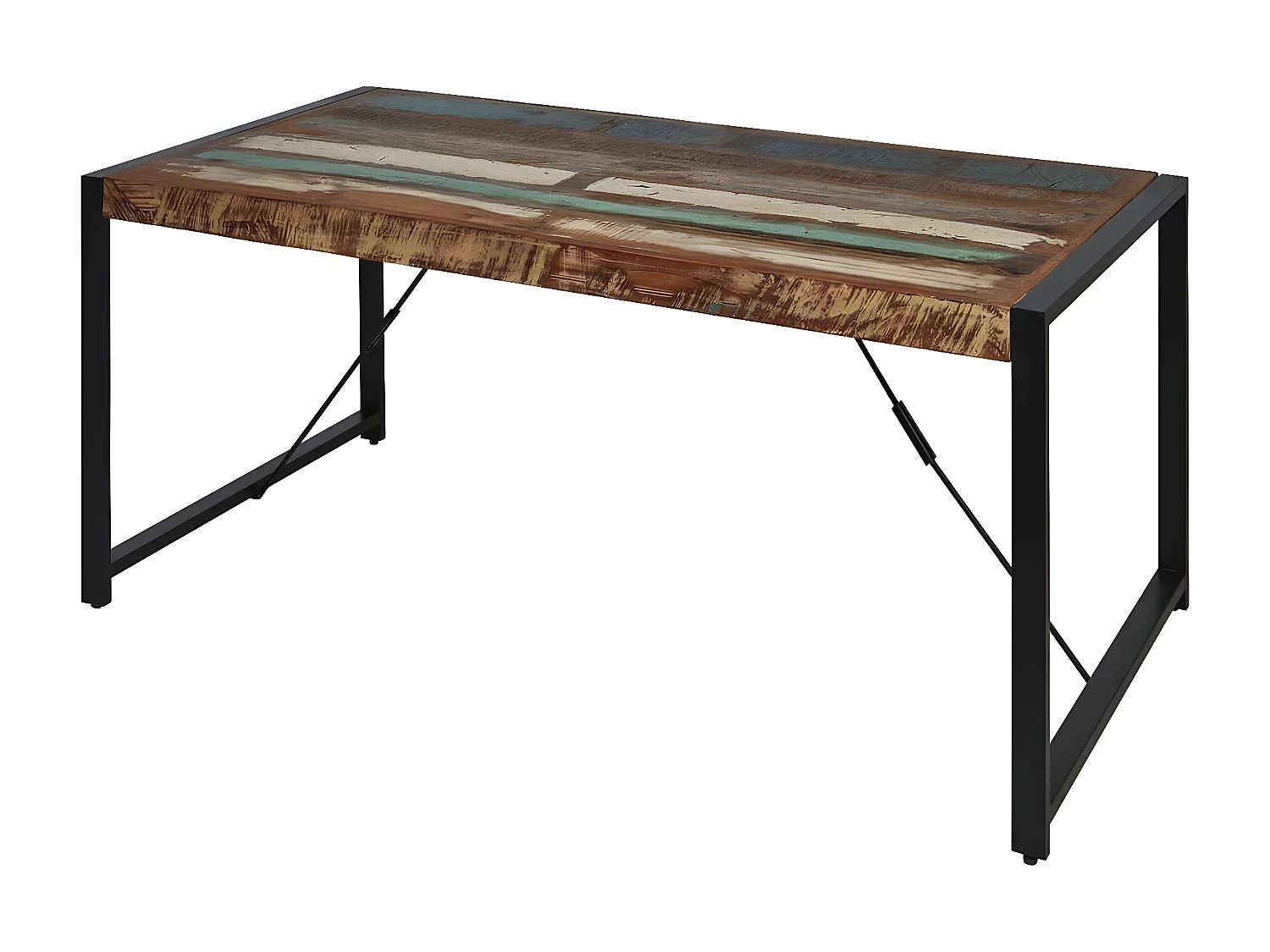 KALI - Table Repas 180cm Bois Recyclé et Pieds Métal Noir