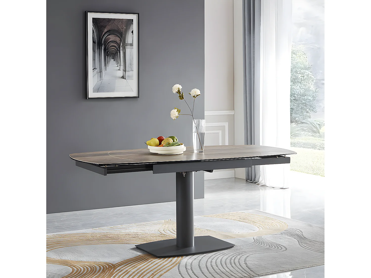 PIKAM - Table de Repas Allongeable Céramique Bois Clair