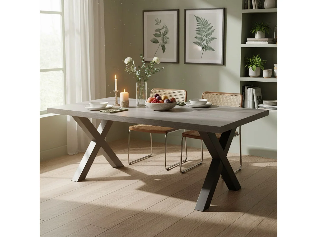 LEIF - Table Rectangulaire 185cm Effet Bois Grisé