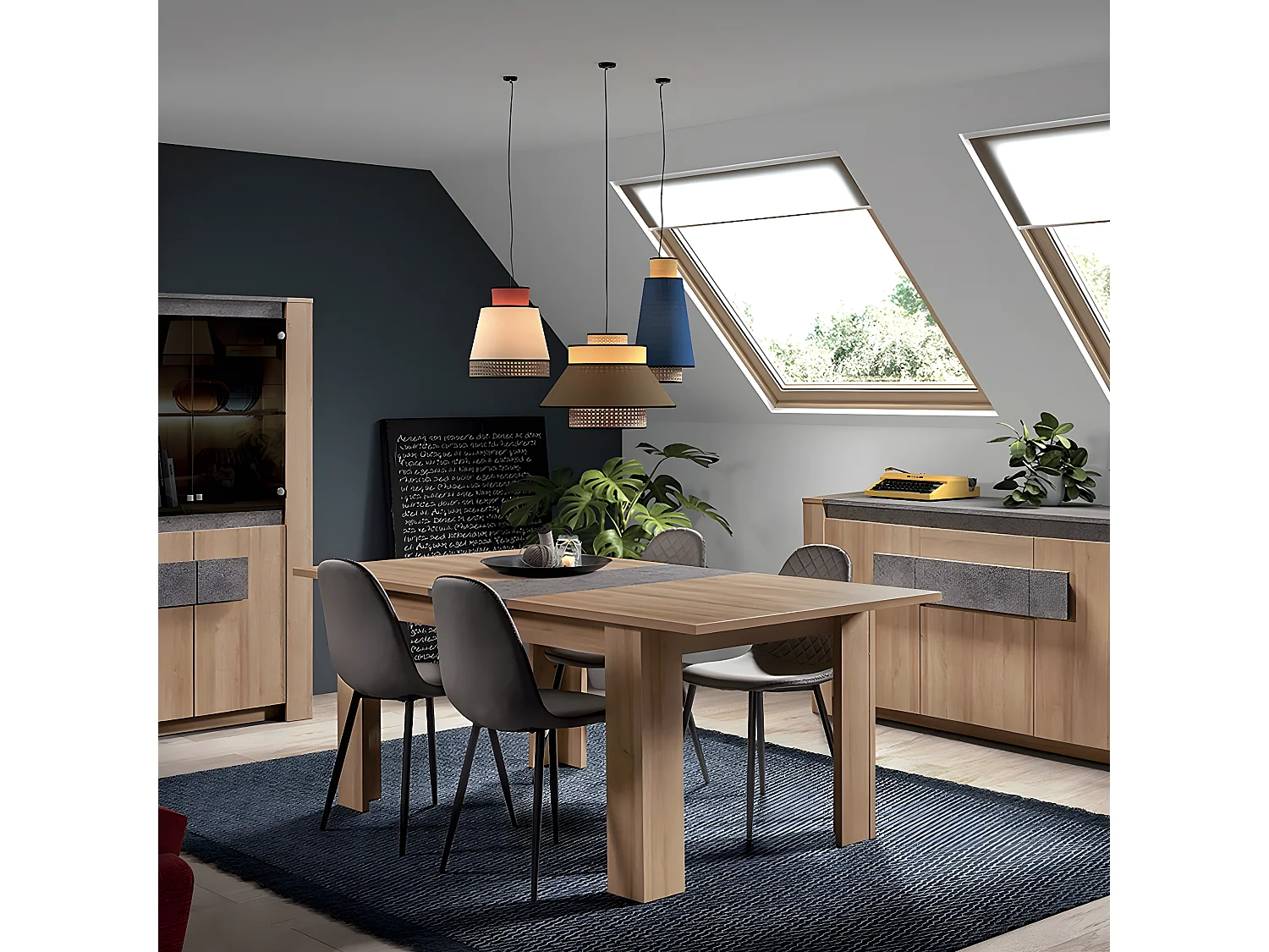 FANNY - Table Repas Allongeable Aspect Bois et Pierre