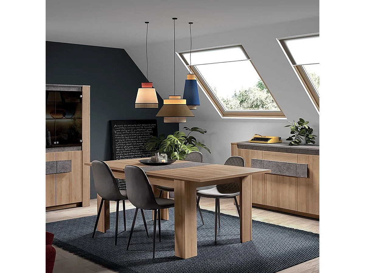 FANNY - Table Repas Allongeable Aspect Bois et Pierre