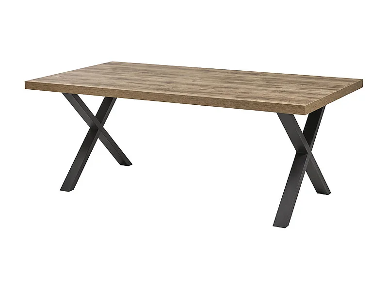 JENNA - Table 170cm Aspect Bois Piètement X Métal Poudré Noir