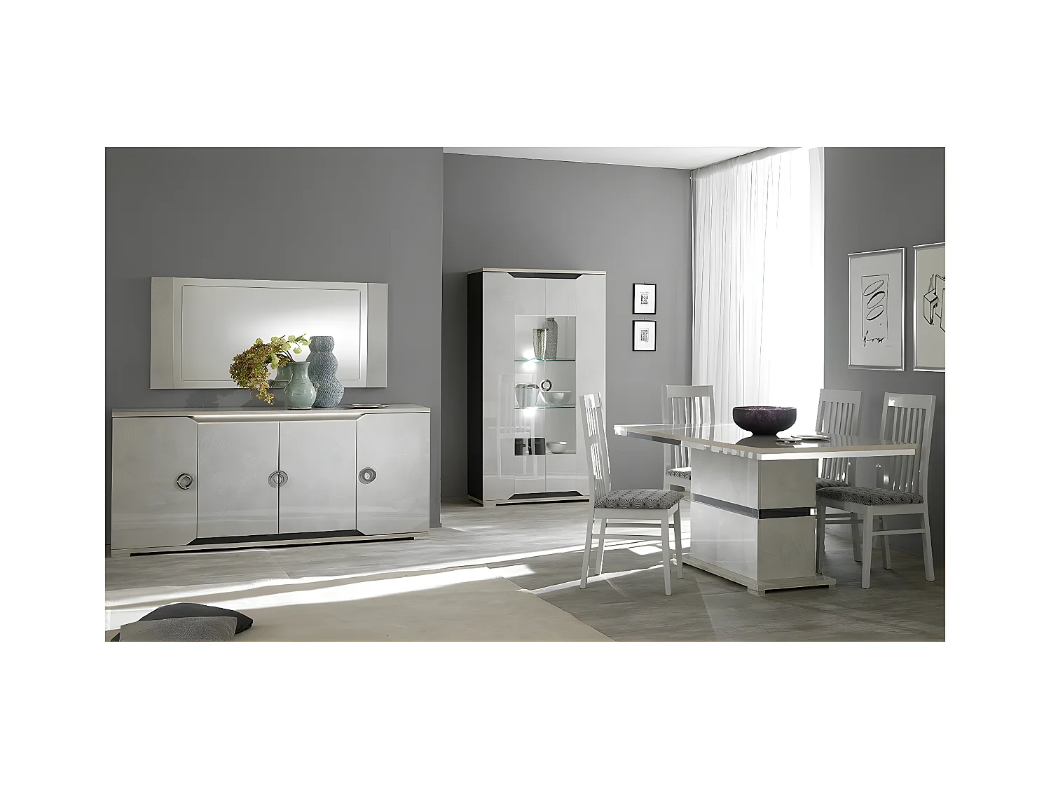 BRISE - Table Rectangulaire avec Pied Central Finition Béton Laqué Gris