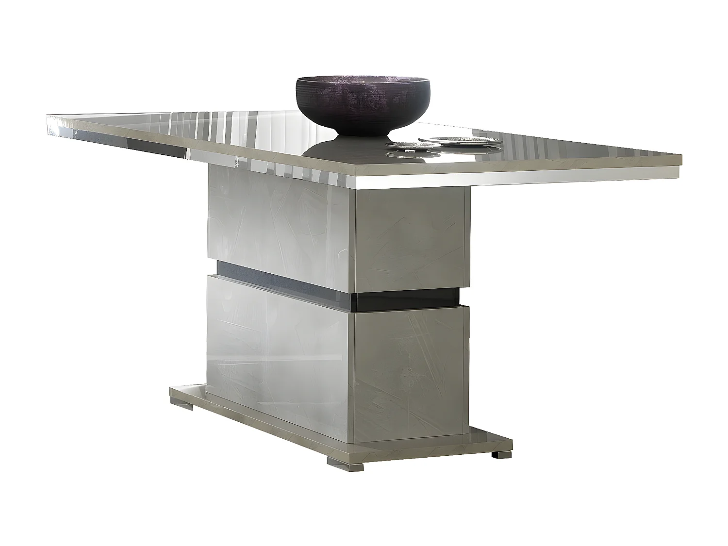 BRISE - Table Rectangulaire avec Pied Central Finition Béton Laqué Gris