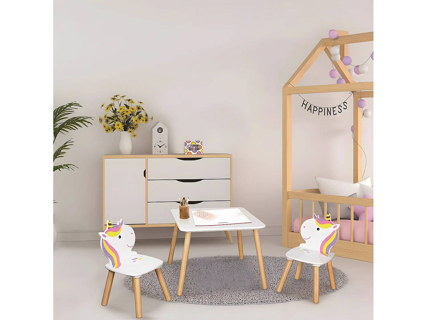 UNICORN - Ensemble Table et 2 Chaises Enfant Motif Licorne