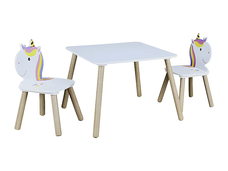 UNICORN - Ensemble Table et 2 Chaises Enfant Motif Licorne