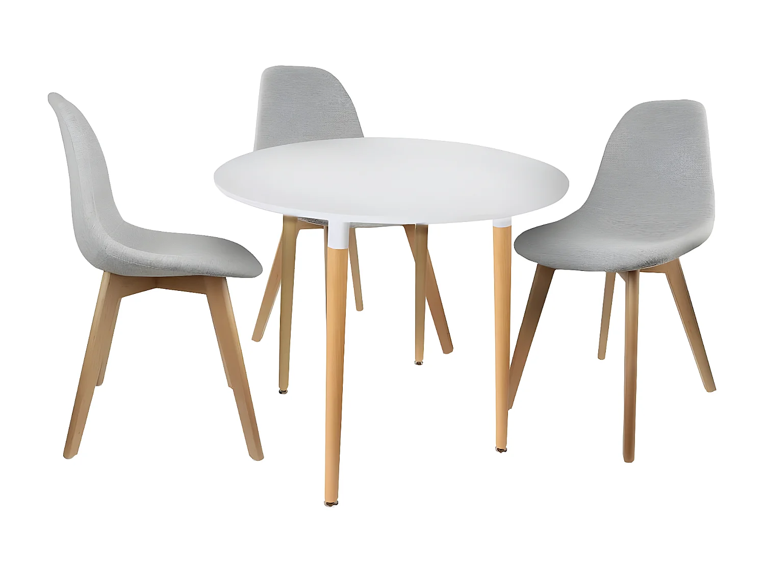 ZURI - Table Ronde Blanche et Pieds effet Bois