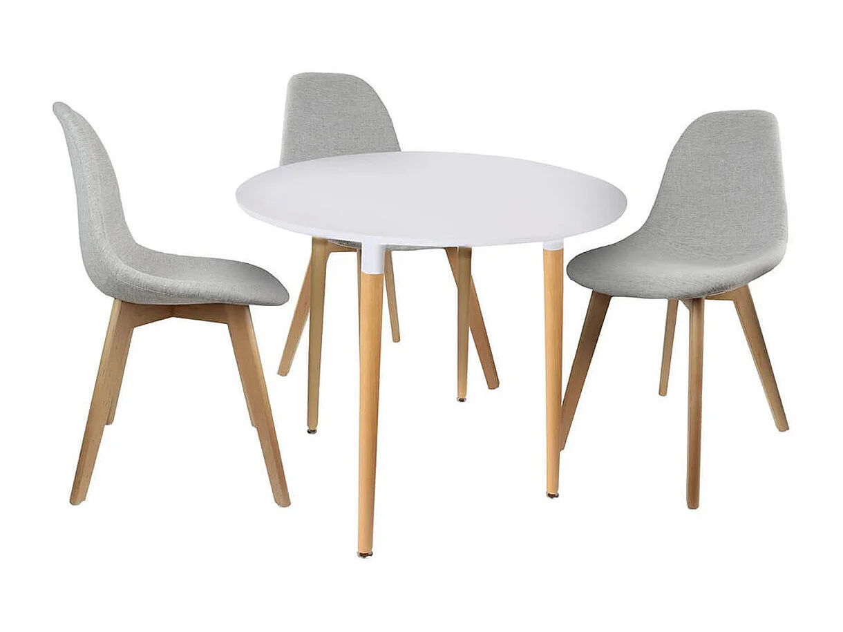 ZURI - Table Ronde Blanche et Pieds effet Bois