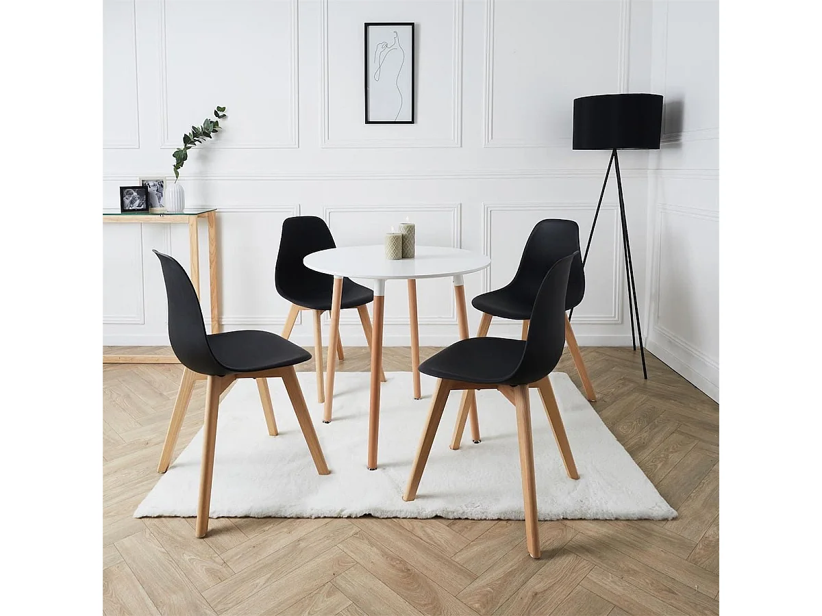 ZURI - Table Ronde Blanche et Pieds effet Bois